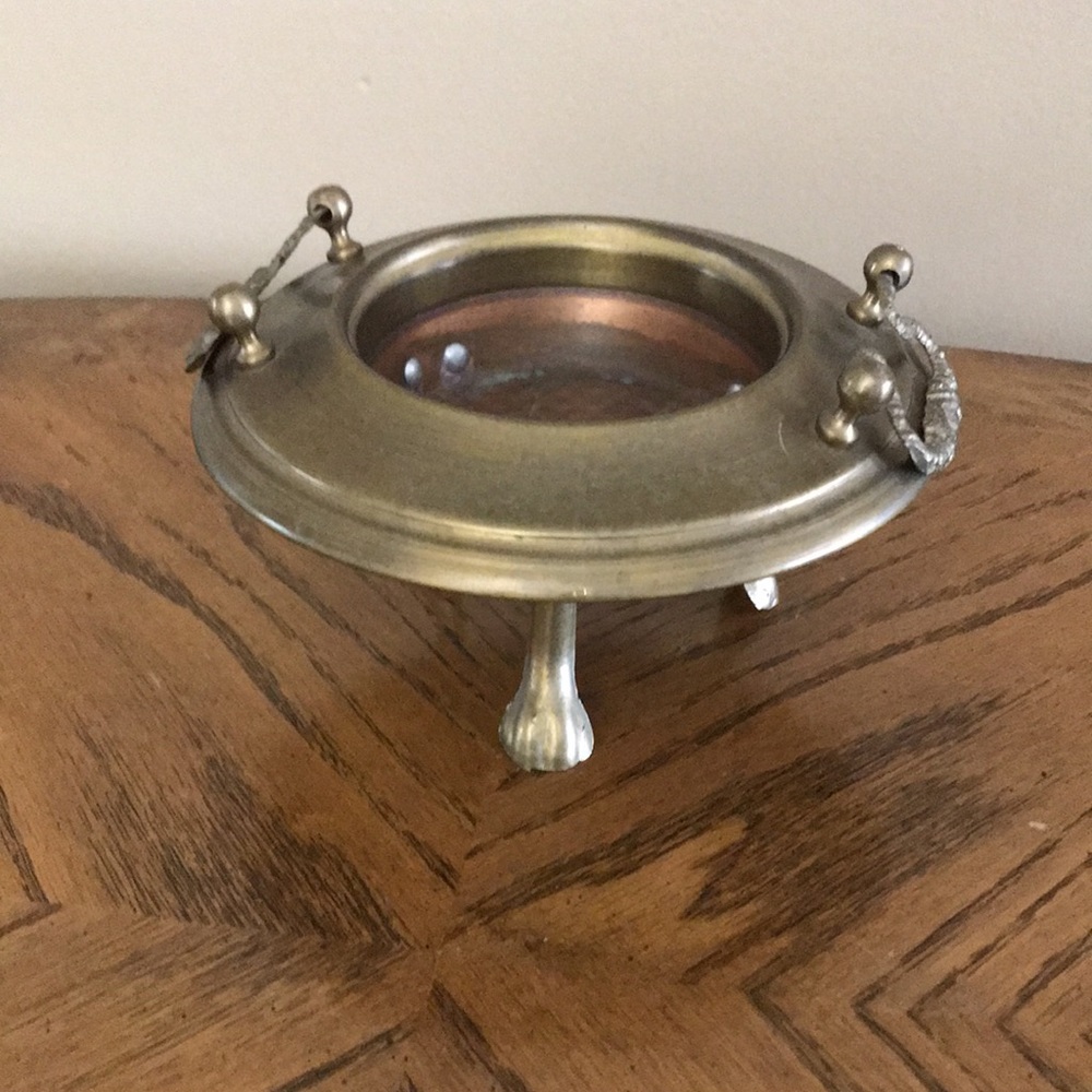 🇮🇹Vintage Italian Copper & Brass Bracier, Brazier, 7." Footed Serpent Handles
